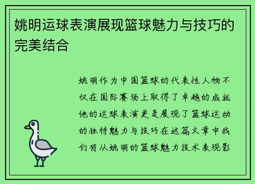 姚明运球表演展现篮球魅力与技巧的完美结合